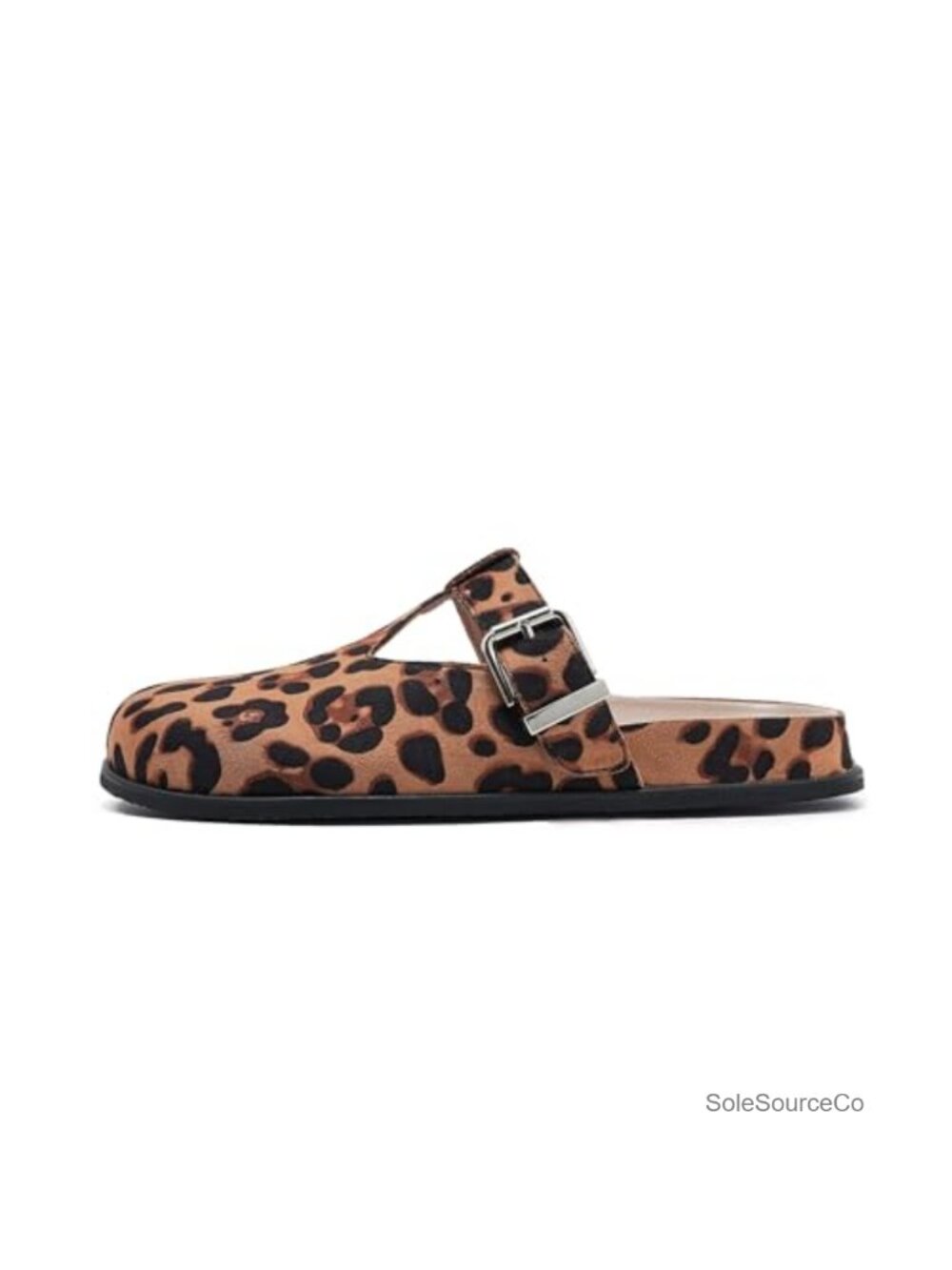 Faux Calf Hair Mules Round Toe Buckle Slip On Comfort Platform Clogs
